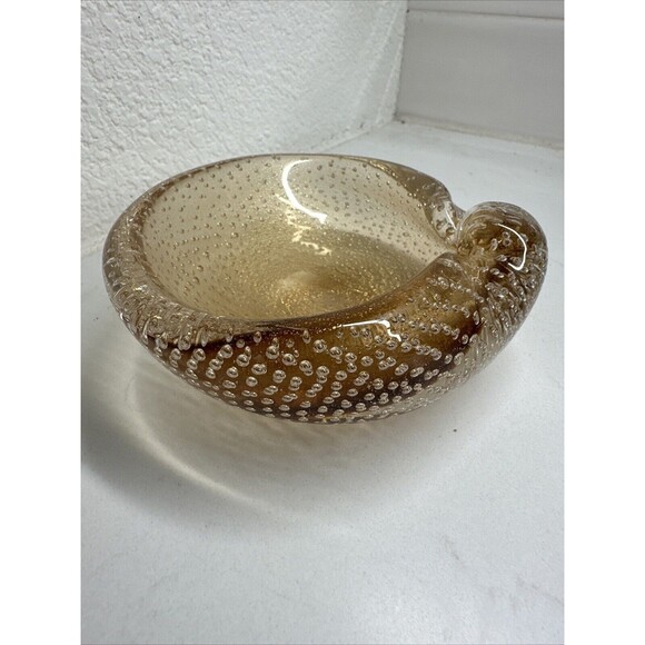 MURANO Bullicante Shell by Flavio Poli Vintage Art Glass Bubble Dish Ashtray - Picture 10 of 16